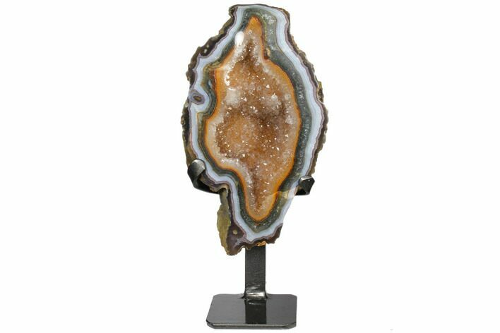 Geode Section With Colorful Agate Rind & Metal Stand - Uruguay #121864